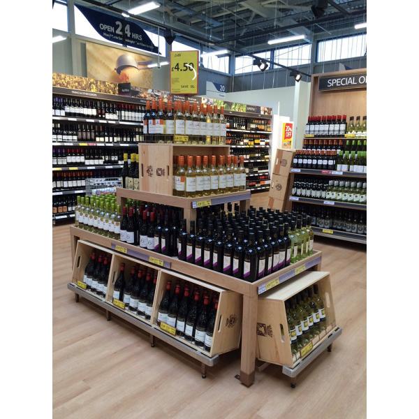 Pine Wood 5 Layers Cocktail Display Stand Display Rack with Wheels for Wine Store