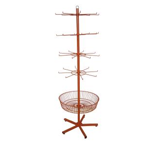 Quality Grocery Spinner Rotating Floor Display Stand With Hooks And Basket wholesale