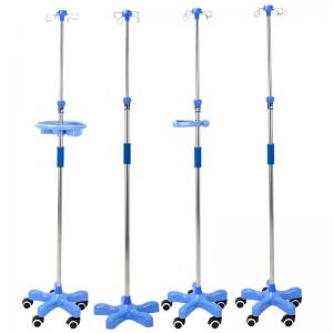 Quality Hospital Four Legged Mobile Stainless Steel Infusion Set IV Pole Drip Rack With Wheels wholesale
