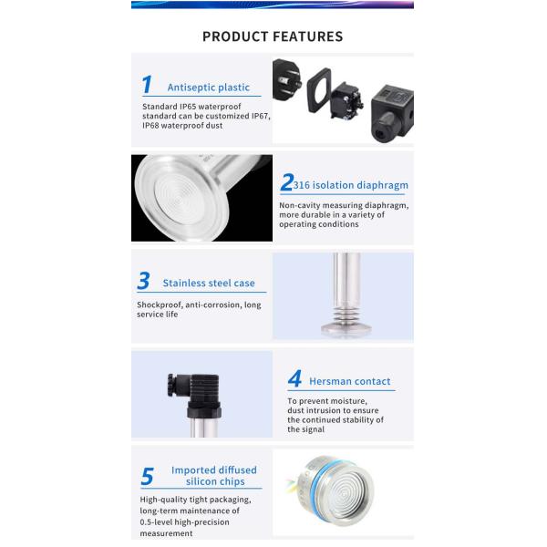 Industrial Flush Diaphragm Pressure Sensor 150%FS OEM Pressure Transmitter