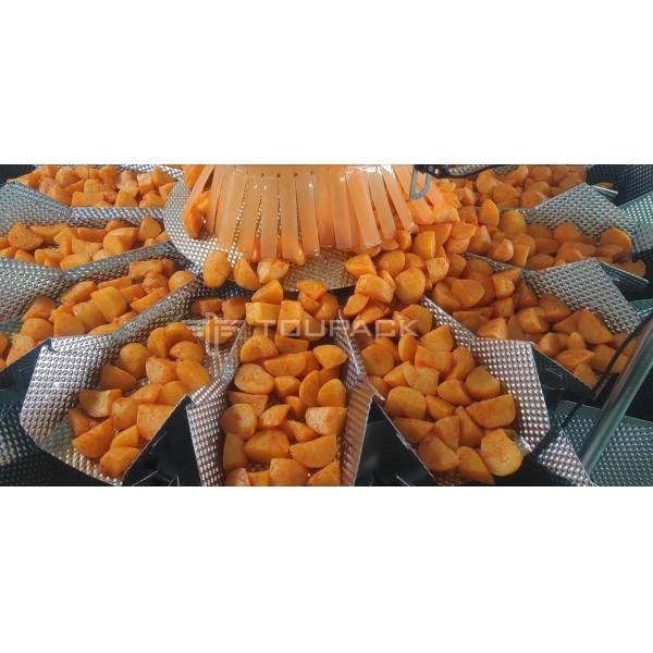 Spicy Potato Cubes Weighing Packing Machine Full Automatic 14 Head Hopper Multihead Weigher