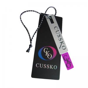 China Custom Printed Luxury Clothing Paper Hang Tags Embossed Silver Foil Stamping Logo on sale