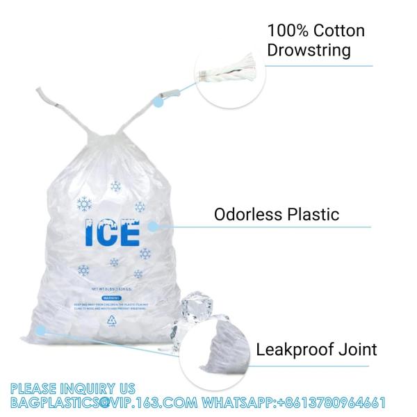 8 Lb. Plastic Ice Bags With Cotton Draw String 11 X 19 Inch Heavy-Duty Plastic Ice Storage Bags With Draw String