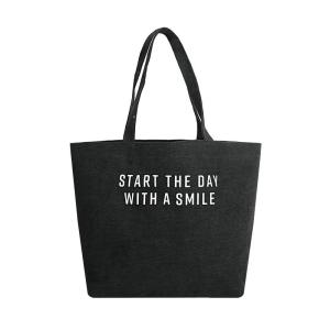 5OZ Long Handle Black Reusable Cotton Canvas Tote Bag With Rope Handles