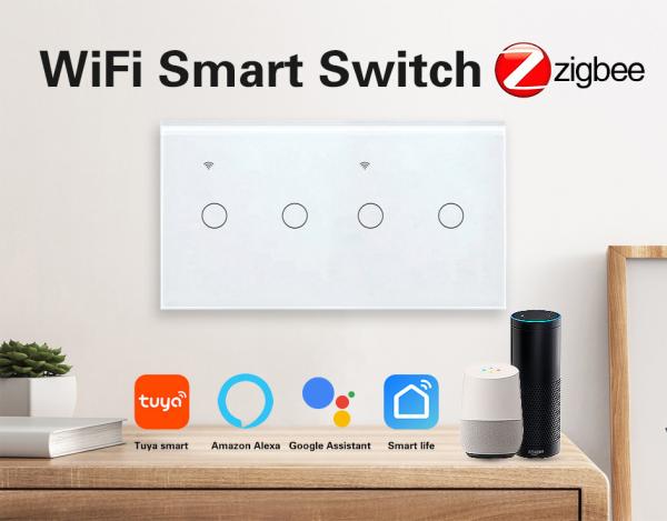 Smart Tuya Zigbee Switch App Remote Control 4 Gang Support Google Assistant