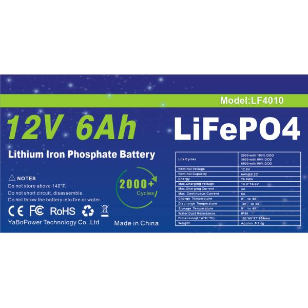 Smart BMS 12v 6ah Lifepo4 Battery Pack Deep Cycle 2000 Cycles