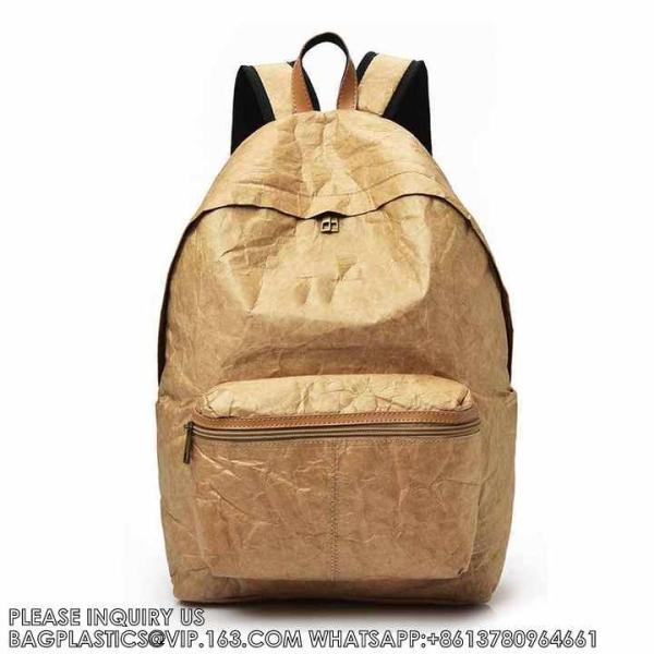 Sustainable Backpack, Soft Handle Tyvek Paper School Backpack Bag Golden