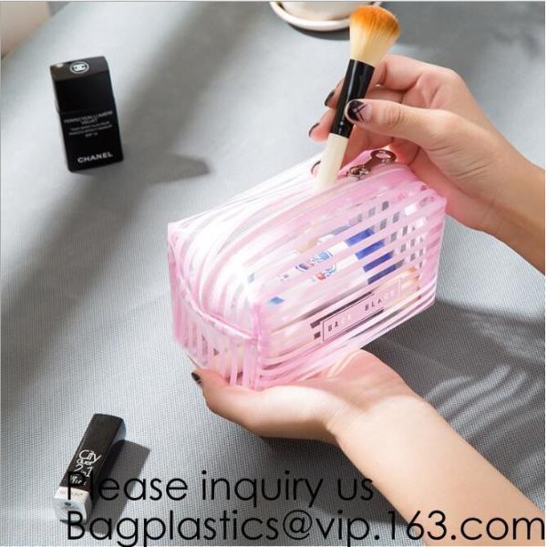 Compact Multi-purpose Handbag-style Transparent Glitter Cosmetic Pouch with Zipper Pocket on the Back, bagease, bagplast