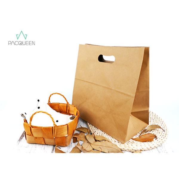 Brown Kraft Block Bottom Paper Bags Punched Handle Custom Printable