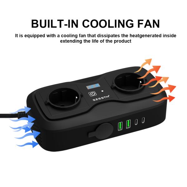 Car Power Inverter Dc 12v To 110v Ac Dual Usb 3.1A GaN PD Quick Charger