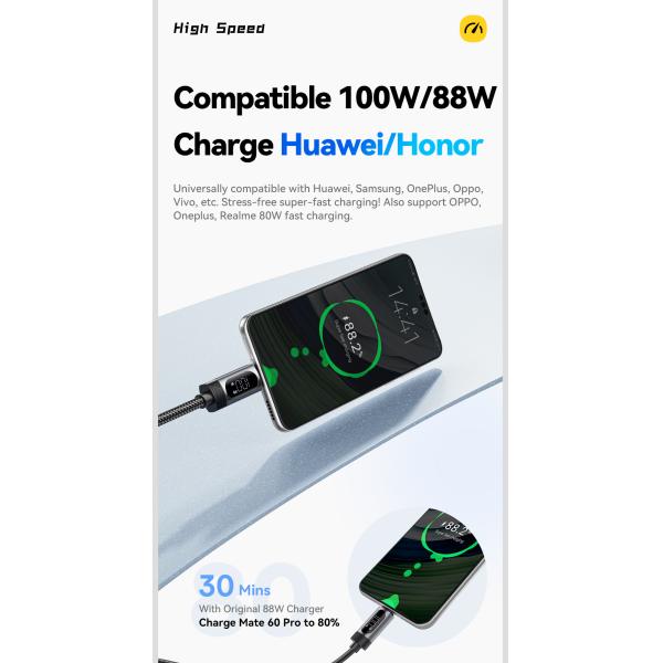 ESSAGER ES-X64 Series 7A LED Display USB Charing Data Cable USB to Type C