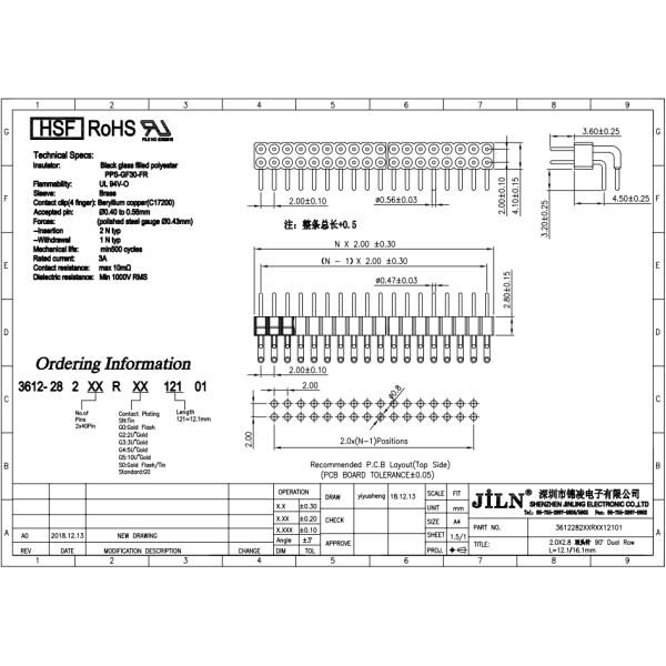 PCB 2mm Right Angle Pin Header Round Male High Strength Stable Performance