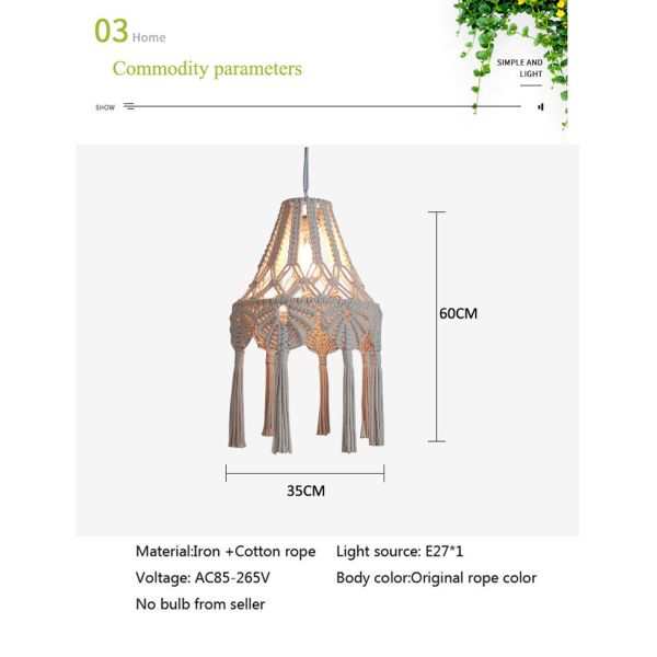 Bohemian Chandelier Hand Woven Lampshade Long Tassel Retro Decorative knitting lamp(WH-VP-216)
