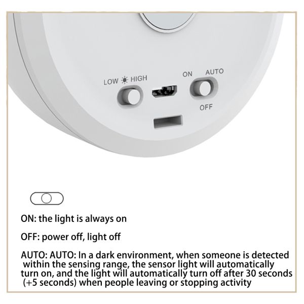 Portable Natural White Dia8cm 4000K USB Rechargeable Motion Sensor Light Moon Shape