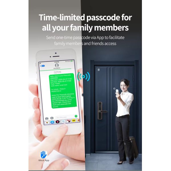 WiFi Bluetooth Digital Door Lock Black Bluetooth Fingerprint Door Lock 154*63*24mm