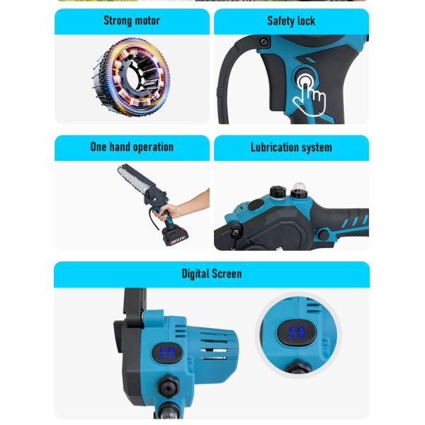 OEM China 21V Cordless Chainsaw With 6 Inch Lithium Battery DIY Grade Hand Chainsaw With Accessories