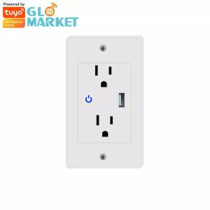 Quality Smart Wifi Tuya US Standard Wall Socket with USB 2 Plug Outlets For Home Use Electrical 10A 120V Socket With Google&amp;Alex wholesale