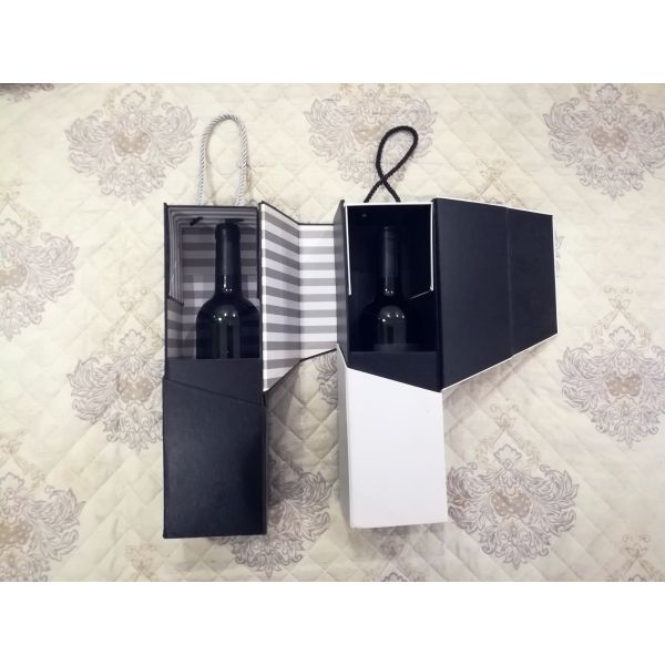 Luxury Folding Cardboard Box With Magnetic Closure Packaging Wine Bottle Handmake