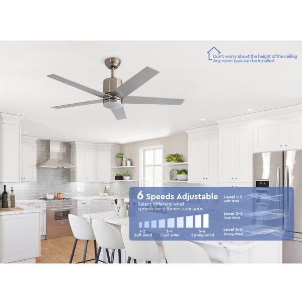 Satin Nickel Modern LED Ceiling Fan With 5 MDF Blade DC Motor Home Decorative