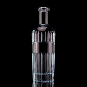 Quality Pretty Light Blue 750ml 75cl Vertical Stripes Vodka Bottle With Lid Made of Clear Glass wholesale