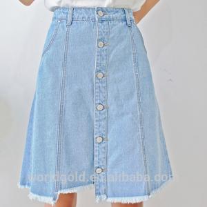 Quality Women A-LINE High Waist Long Denim Skirt With Bottom Buttons Closed wholesale