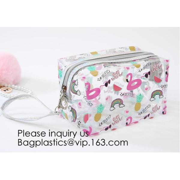 Compact Multi-purpose Handbag-style Transparent Glitter Cosmetic Pouch with Zipper Pocket on the Back, bagease, bagplast