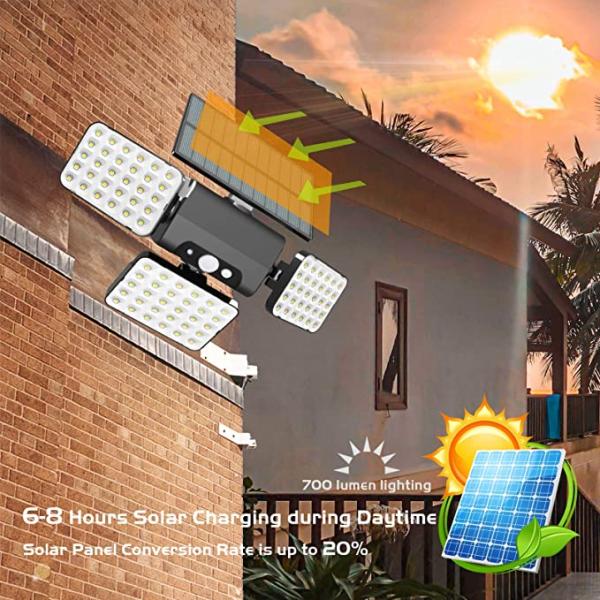 Adjustable Heads 1000lm 260Pcs LED Solar Motion Sensor Wall Light Outdoor