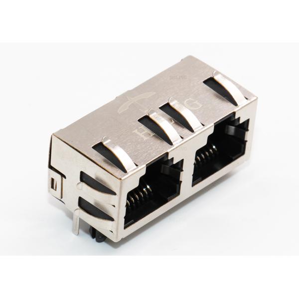 8P8C 1 x 2 Ports RJ45 Female Connector Through Hole Mount Shielded With EMI Finger