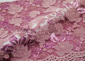 Quality Embroidery Corded Pink Sequin Lace Fabric With Scalloped Edging For Party Gown wholesale