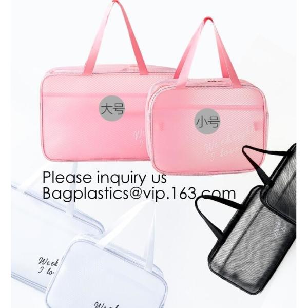 Compact Multi-purpose Handbag-style Transparent Glitter Cosmetic Pouch with Zipper Pocket on the Back, bagease, bagplast