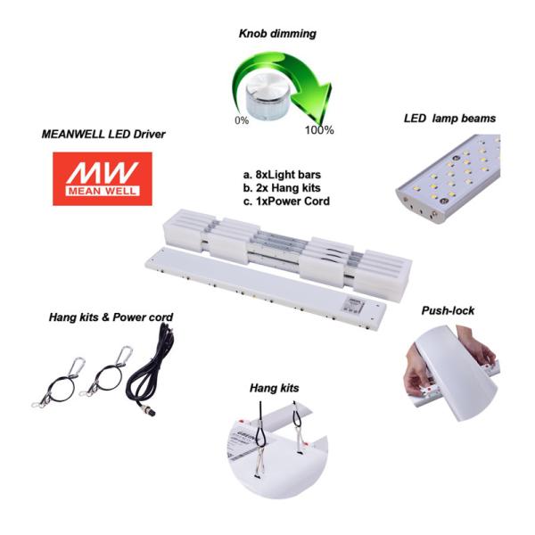Gbeing B8-12K 1.8μmol/J 630W LED Grow Light Bar 0-10V Dimming