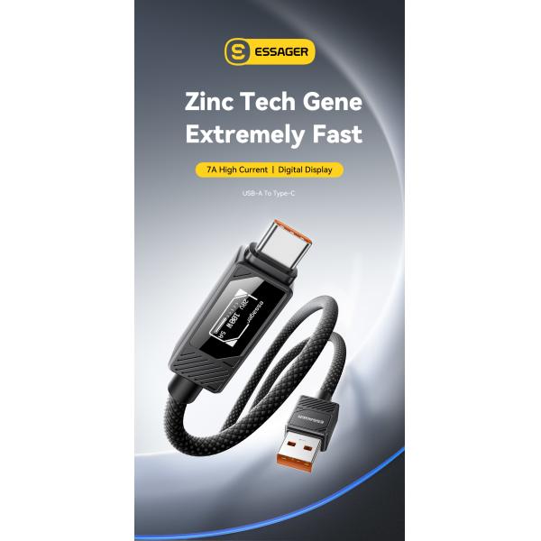 ESSAGER ES-X74 7A PD100W Usb to Type C Fast Charging Data Cable Digital Display