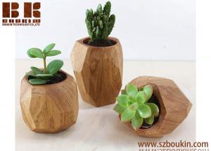 Quality mini art handcrafted polyhedral wooden flowerpot for eco-friendly gifts wholesale