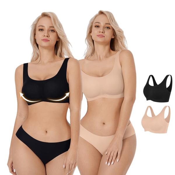 HEXIN Plus Size Seamless Push Up Body Shaping Bra for Adults Shapewear Bra Brief Sets