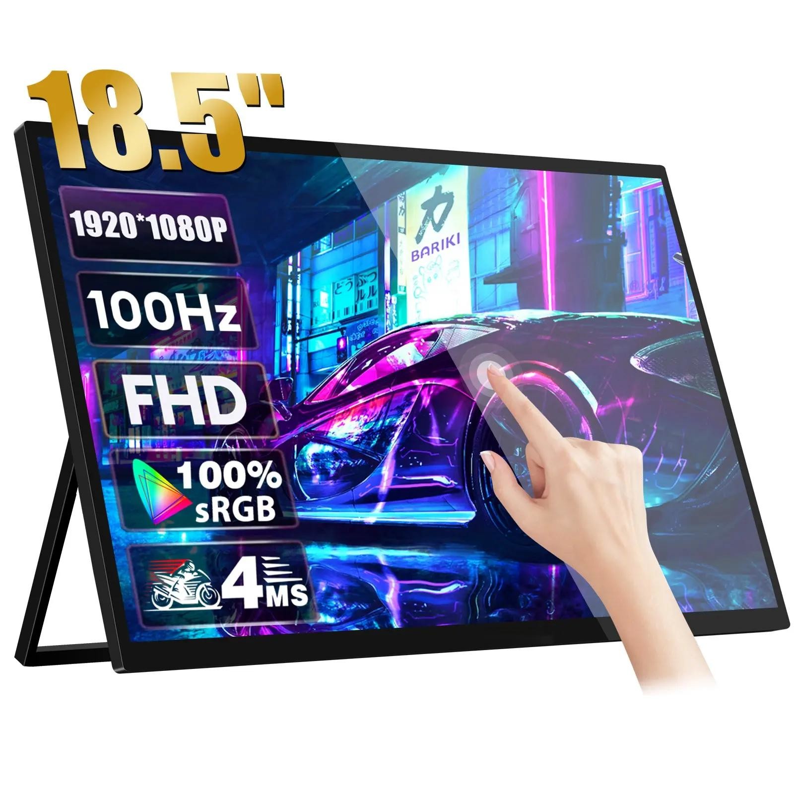 18.5" Lcd Portable Touch Monitor 100Hz With Screen Holder Stand For Mini PC Phone Xbox PS4 PS5 Switch