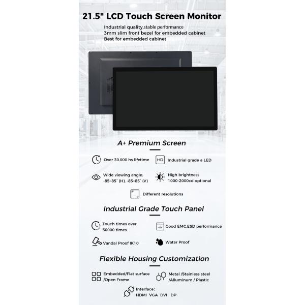 21.5 Inch Touch Screen Monitor IK7 Surface Strength For Military Industry