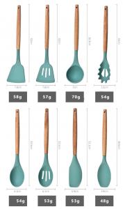 China High Temperature Resistant And Non-Toxic Customized Kitchen Wooden Handle Silicone Kitchenware 12 Piece Set on sale