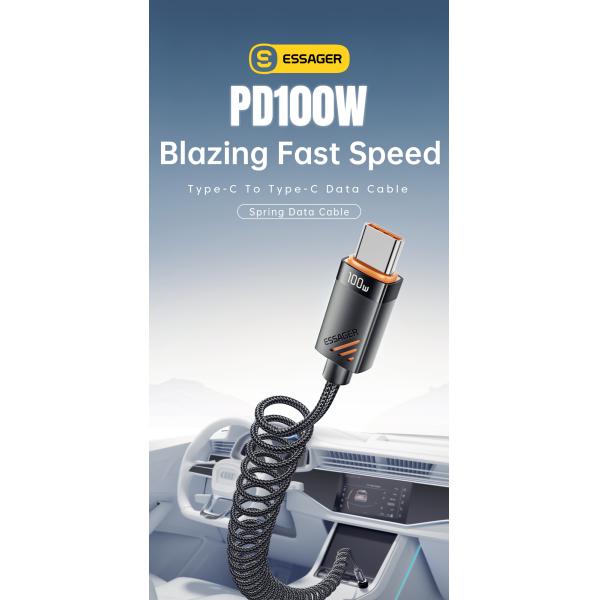 ESSAGER ES-X66 60W 100W Spring Style USB C to USB C Cable USB C PD