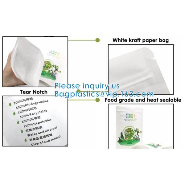 Bio, eco, compost, Square bottom, Flat Bottom, Stand Up, Side Gusset, Zipper Top, With Window, Tear Notches