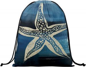 China Summer Starfish Drawstring Grip Bags Dark Blue Ocean Animals String Bag Outdoor Sports Storage Bag Lightweight Durable on sale