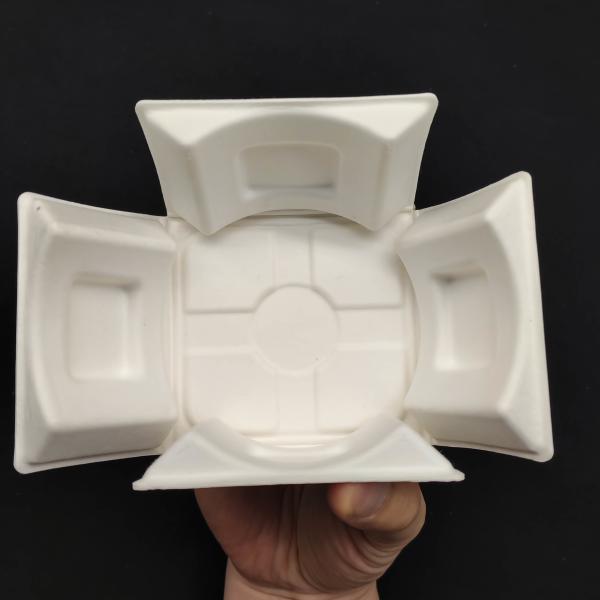 Environmentally friendly white sugarcane bagasse pulp molding with wet pressing for high-end liquor packaging base, featuring embedded bottle bottom