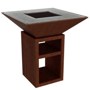 China Outdoor Kitchen Tall Base Square Corten Steel Wood Burning Fire Pit Grill on sale