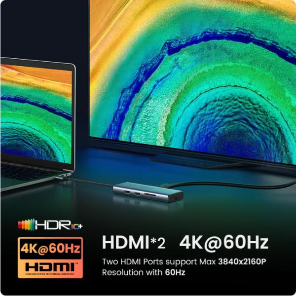 USB C Hub with 4k/HDMI ,9-in-1 USB C to Ethernet Adapter, 5Gbps USB-A 3.0 Docking Station,PD 60W Charging, SD Card Reader