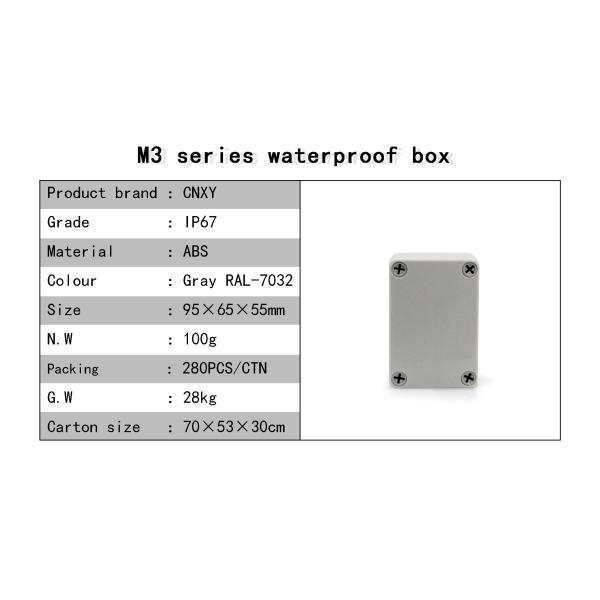 ABS IP67 grey lid waterproof junction box 95*65*55mm with CNC machine sealing