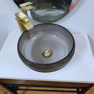 Quality Unique Glass Vessel Basins Grey Bathroom Grey Crystal Vanity Countertop Round wholesale
