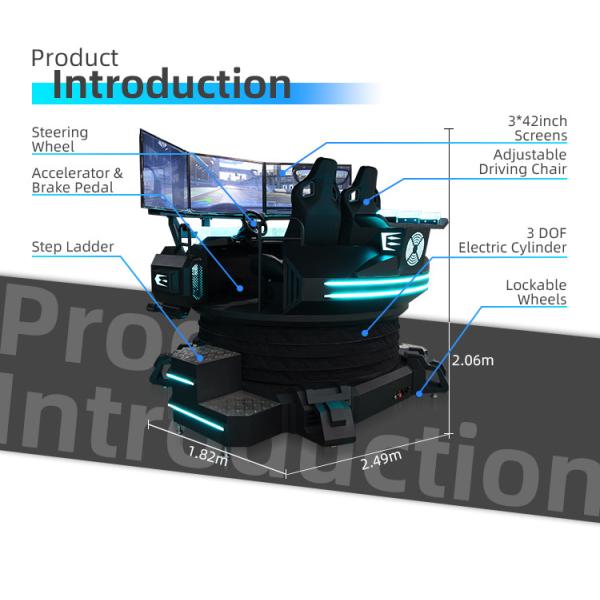 3.0kw Car Game Machine three screen racing simulator 3DOF Electric Platform 2 Seats