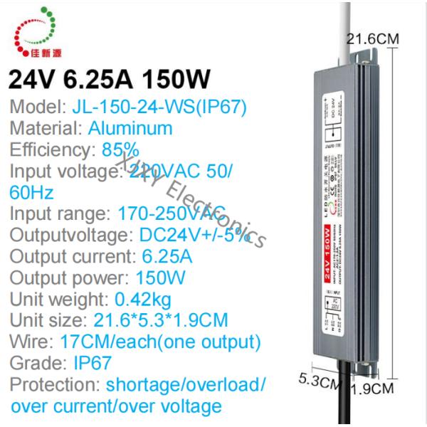 IP67 Waterproof LED Power Supply 150W LED Driver 24V 6.25A For Line Light