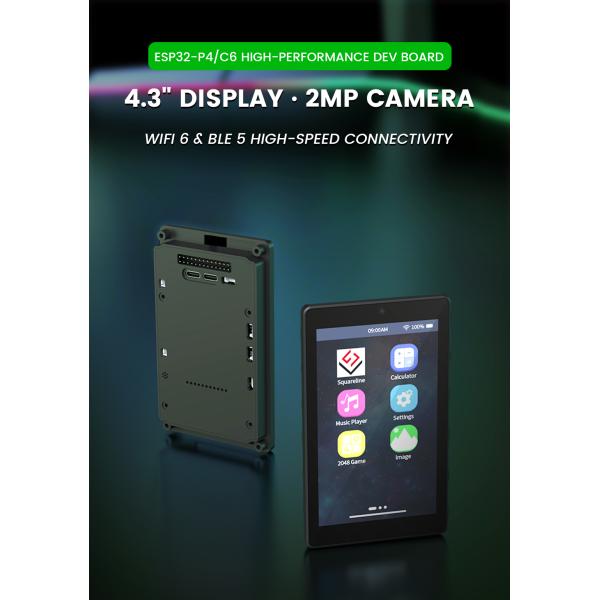 JC4880P443C_I_W_Y Placa de Desarrollo Táctil 4.3'' para ESP32P4/ESP32-C6 con Carcasa Protectora y Cámara OV2640