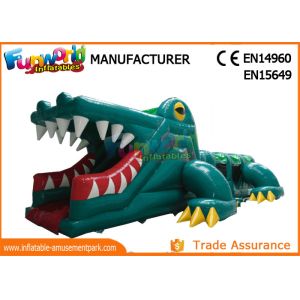 Quality Green Shark Inflatable Obstacle Course Tunnel / Assault Course Bounce House wholesale