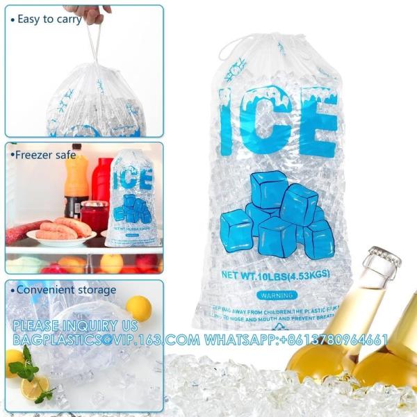 Reusable Ice Pattern Design Printing 2mil Thickness Heavy-Duty Plastic Ice Cube Storage Bags With Cotton Drawstring